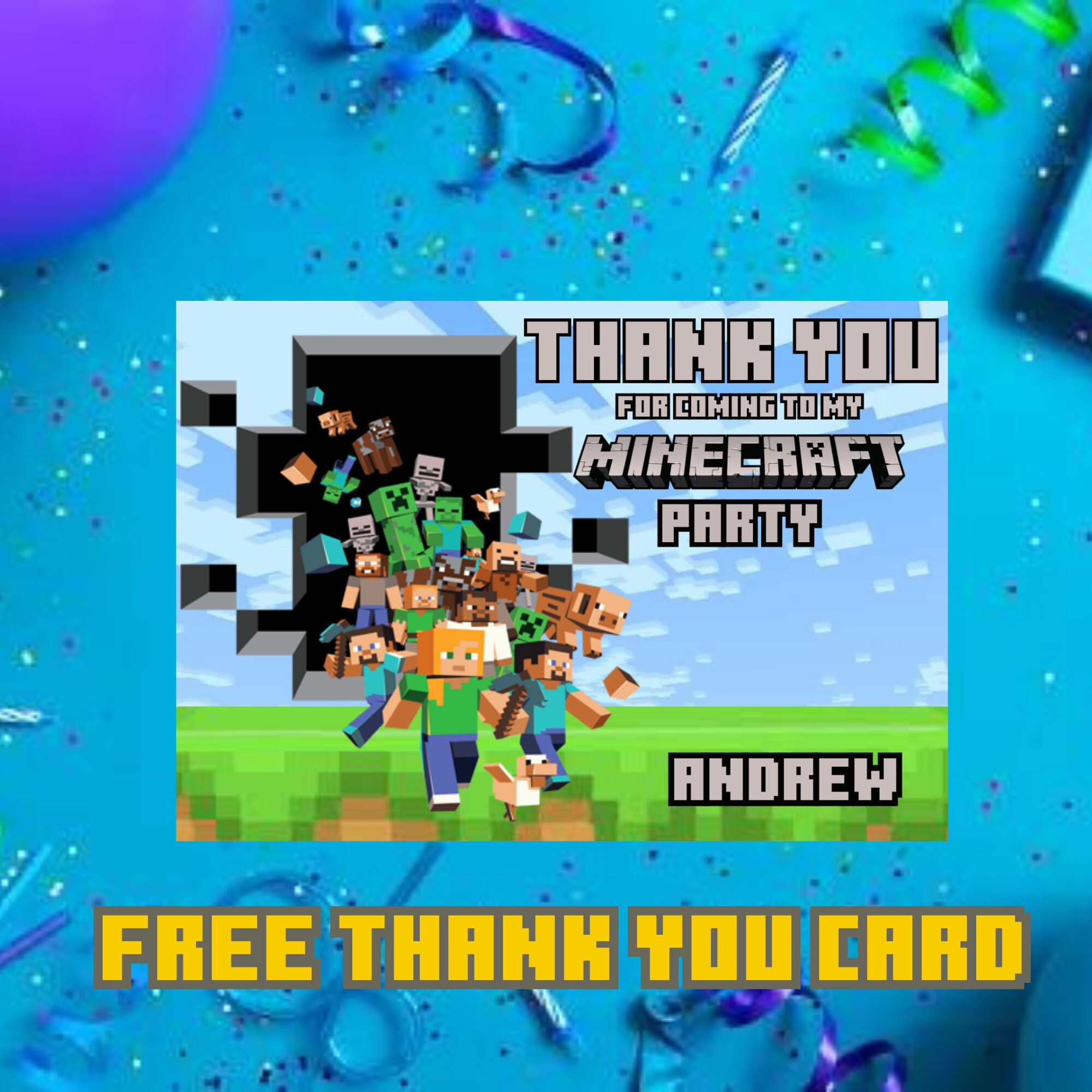 Editable Minecraft Birthday Invitation Minecrafter Birthday Invitations ...