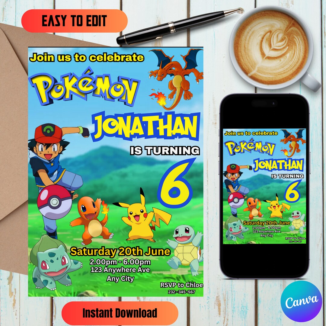 Editable Pokemon Birthday Invitation Printable Birthday - Etsy