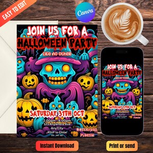 Halloween Invitation Template, Spooky Halloween Party Invite, Printable Halloween Birthday Invite, Halloween Digital Invitation, boo