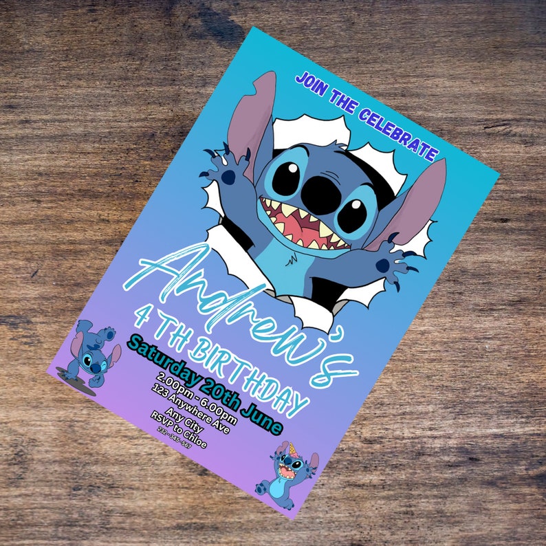 Editable Stitch Birthday Invitation Template Printable - Etsy