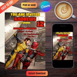 Deadpool and Wolverine Birthday Invitation | Editable Digital Download | Superhero Party Invite | 5x7 Instant Download | Printable Deadpool