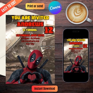 Deadpool and Wolverine Birthday Invitation | Editable Digital Download | Superhero Party Invite | 5x7 Instant Download | Printable Deadpool