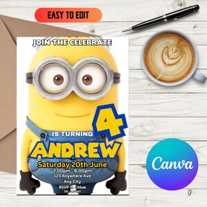 Minions Kevin Birthday Party Invitation Editable, Minions Party E-Invitation, Printable Birthday Party Invitation, Instant Download