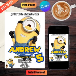 Minions Stuart Birthday Party Invitation Editable, Minions Party E-Invitation, Printable Birthday Party Invitation, Instant Download
