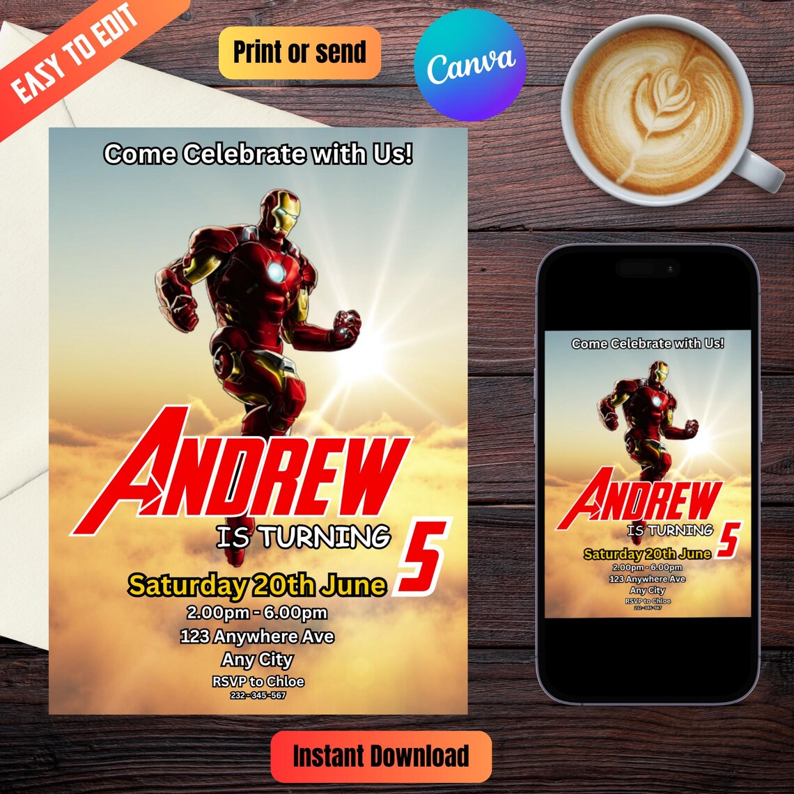 Editable Iron Man Birthday Invitation, Birthday Party Invite Template ...