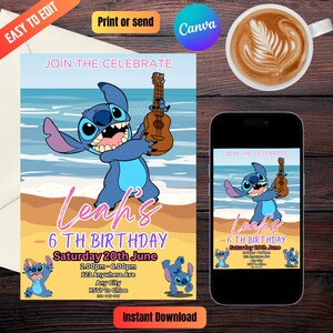 Stitch Birthday Invitation Template Editable , Printable Birthday Party Invitations, Digital Kids Party Invite, Digital Bday Card Invite