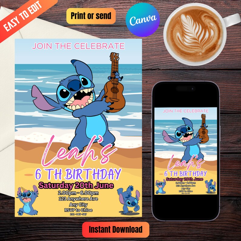 Editable Stitch Birthday Invitation Template Printable - Etsy