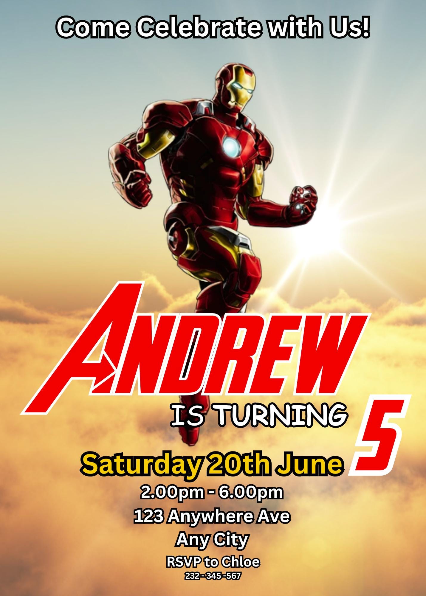 Editable Iron Man Birthday Invitation, Birthday Party Invite Template ...