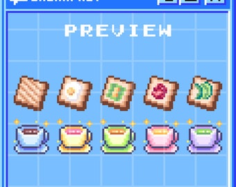 Breakfast Pixel Art Badges | Coffee & Toast Twitch Sub Bits (Digital Download)