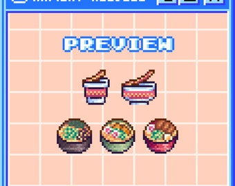 Pixel Art Ramen & Noodle Twitch Badges | 8-bit Loyalty Medals (Digital Download)