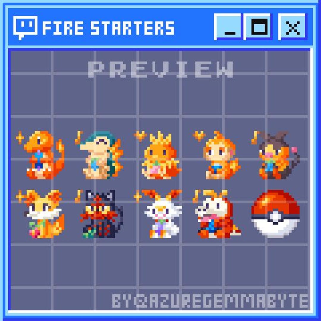 Pokemon Fire Starters Twitch Sub Bits Badges || 10x Cool Cute Pixel Art ...