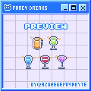 Cocktail & Alcohol Twitch Sub Bits Badges with Flairs || 5 Cool Pixel Art 80bit Alcoholic Beverage and Sparkle Flair Loyalty Medal