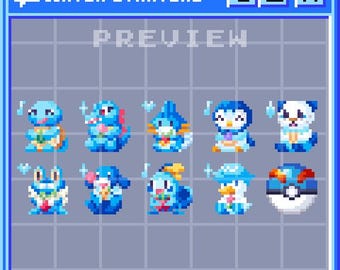 Pokemon Water Starters Twitch Sub Bits Badges || 10x Cool Cute Pixel ...