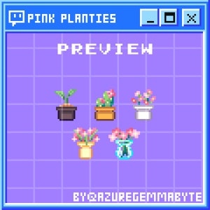 Pink Flower Plant Sub Bits Badges || 5 Cute Pixel Art 8-bit Cute Plants and Vases Loyalty Medal