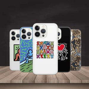 Coque Keith haring pour iPhone 16 Pro Max, 15 Plus, 14, 13, 12, 11, XS et Samsung S24, S23, A55, A54, Pixel 9 Pro, 8