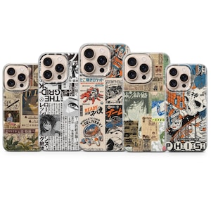 Puede incluir: Un conjunto de cinco fundas para teléfonos con diseños únicos. Cada funda presenta un borde transparente y un panel trasero con un collage de gráficos de inspiración japonesa, que incluyen ilustraciones de estilo manga, texto e imágenes retro.