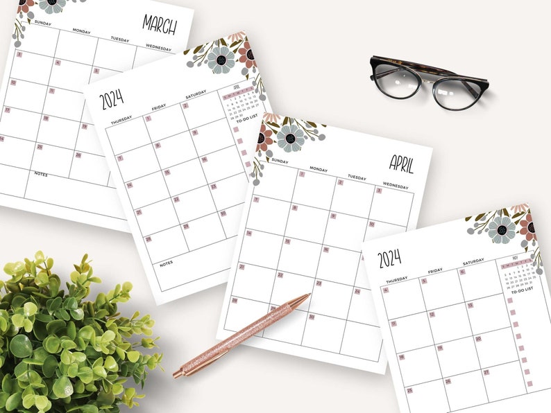 2024 Dated Monthly Calendar Printable Planner Inserts Month on Two ...