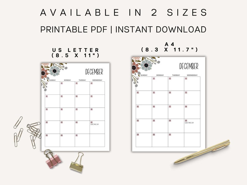 2024 Dated Monthly Calendar Printable Planner Inserts Month on Two ...