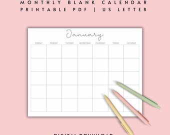 Monthly Blank Calendar sunday-start, Printable Simple Calendar, A4, A3 ...