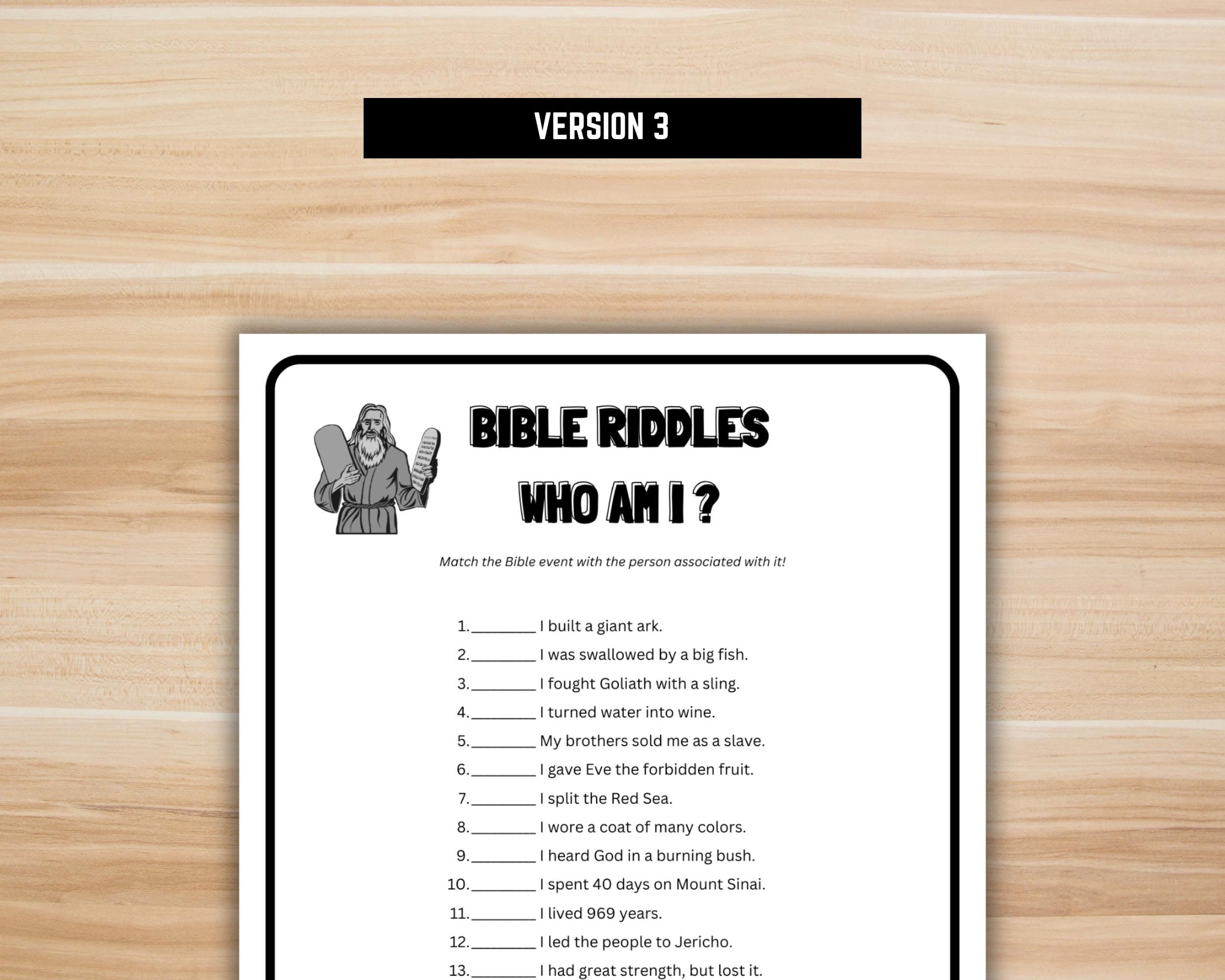 Bible Riddles – Printable Who Am I Bible Games for Kids and Adults - Etsy