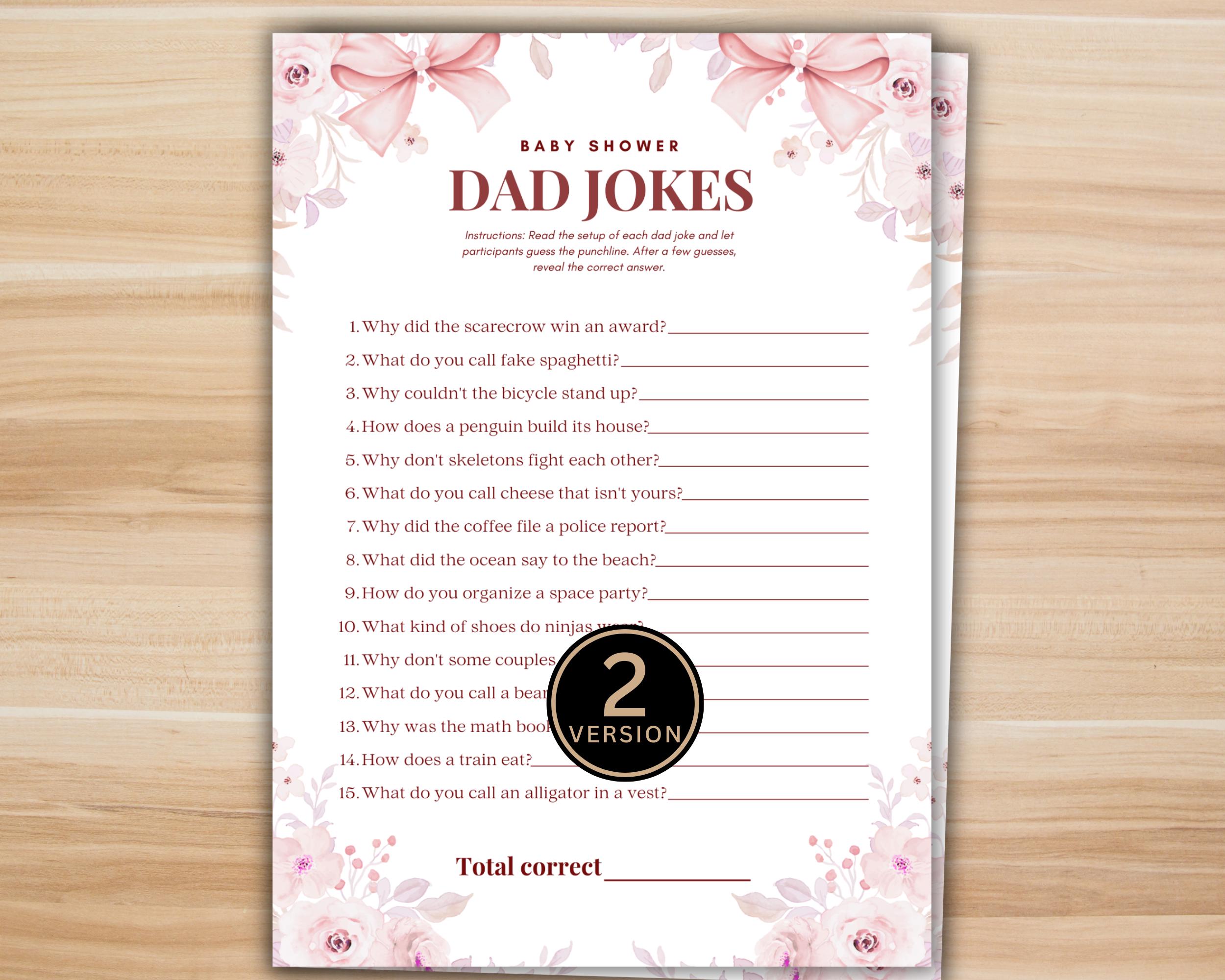 Wildflower Baby Shower Dad Jokes Game Printable, Funny Dad Jokes Trivia ...