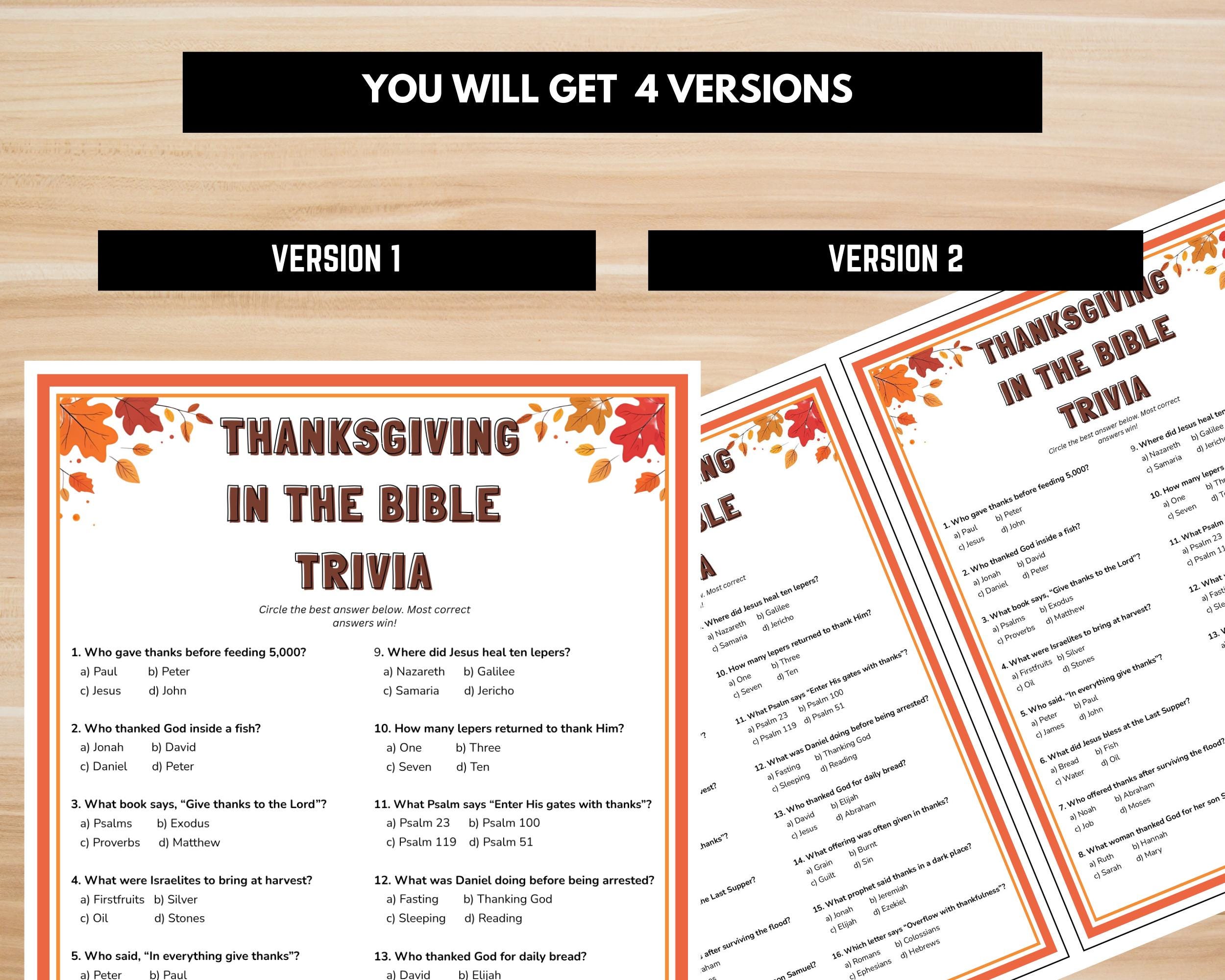 Thanksgiving in the Bible Trivia Game Printable – Christian ...