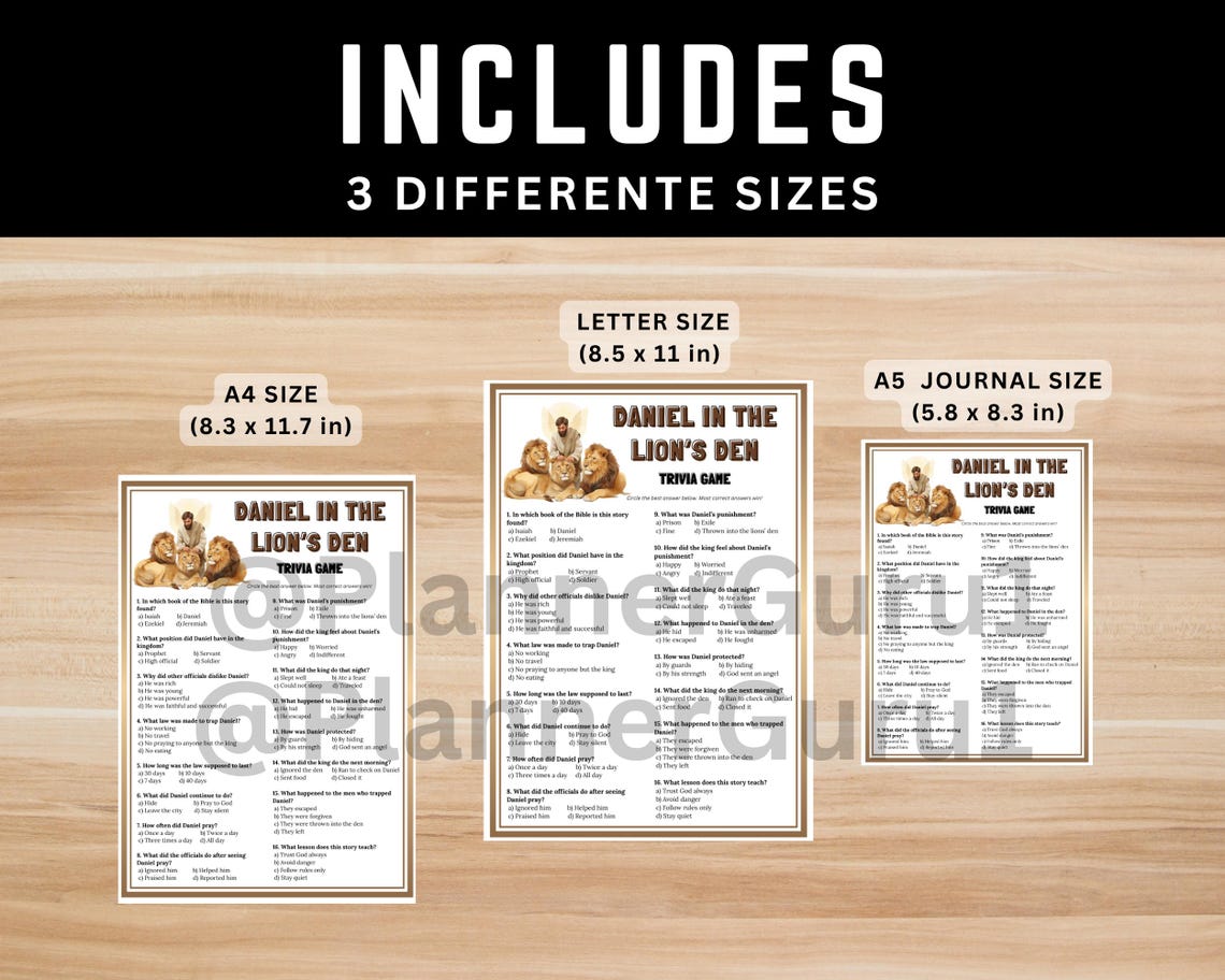 Daniel in the Lion’s Den Trivia Game Printable - Bible Quiz for Kids ...
