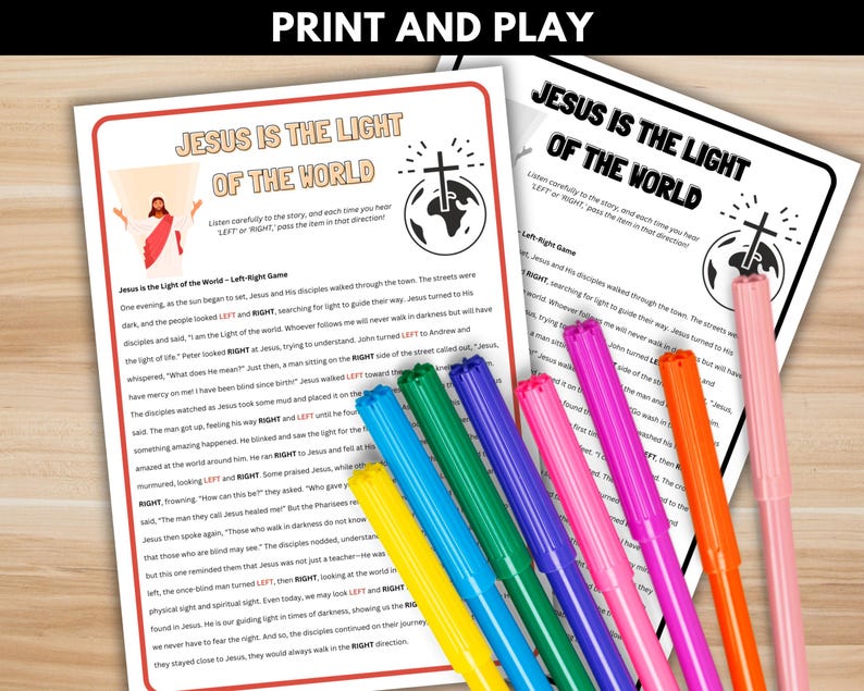 Jesus is the Light of the World Left Right Game, Printable Bible Game ...