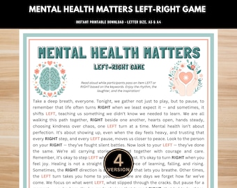 Mental Health Matters Left Right Game Printable – Pass the Gift Story, Self-Care Icebreaker, Therapy Group Activity, Instant Download PDF