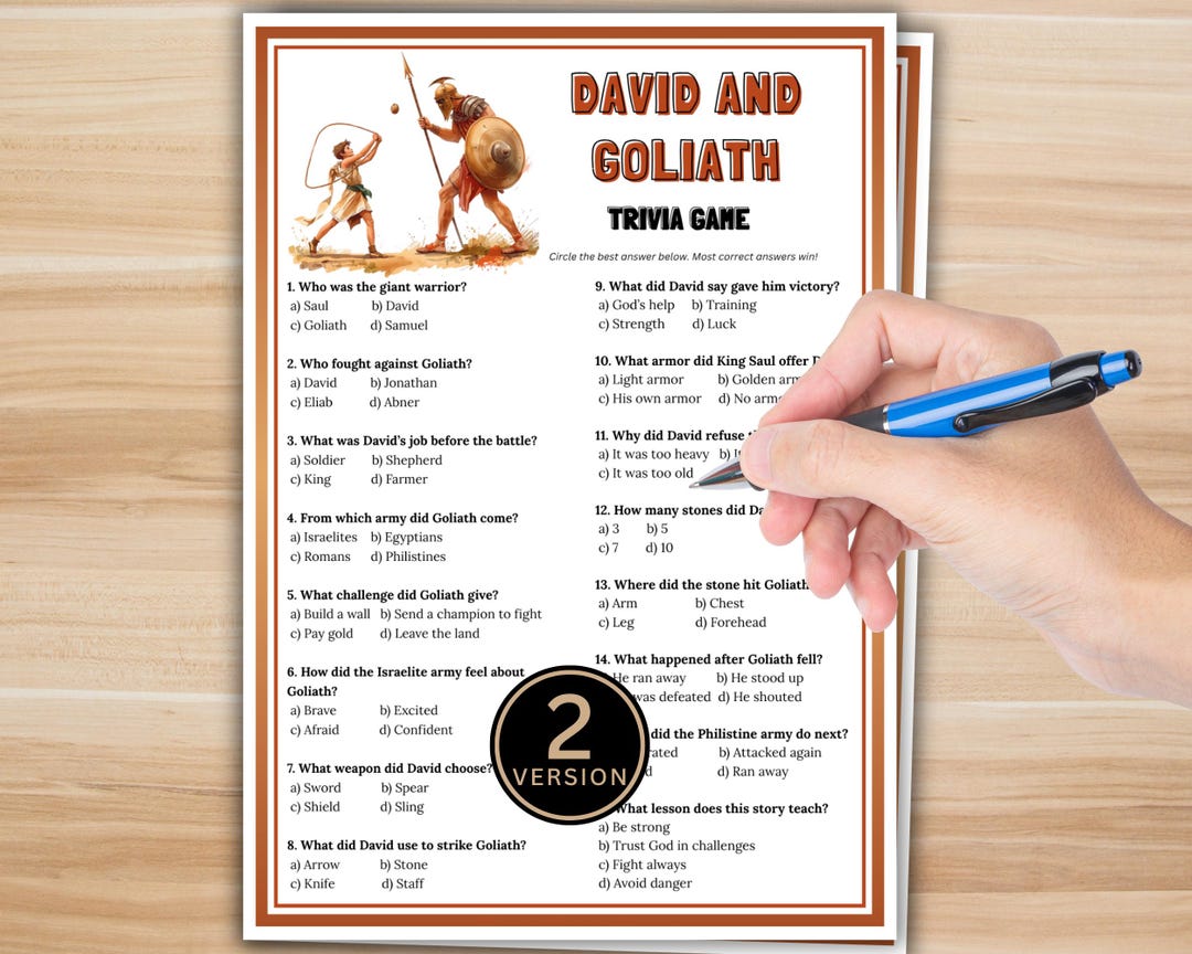 David and Goliath Trivia Game Printable - Bible Quiz for Kids & Adults ...