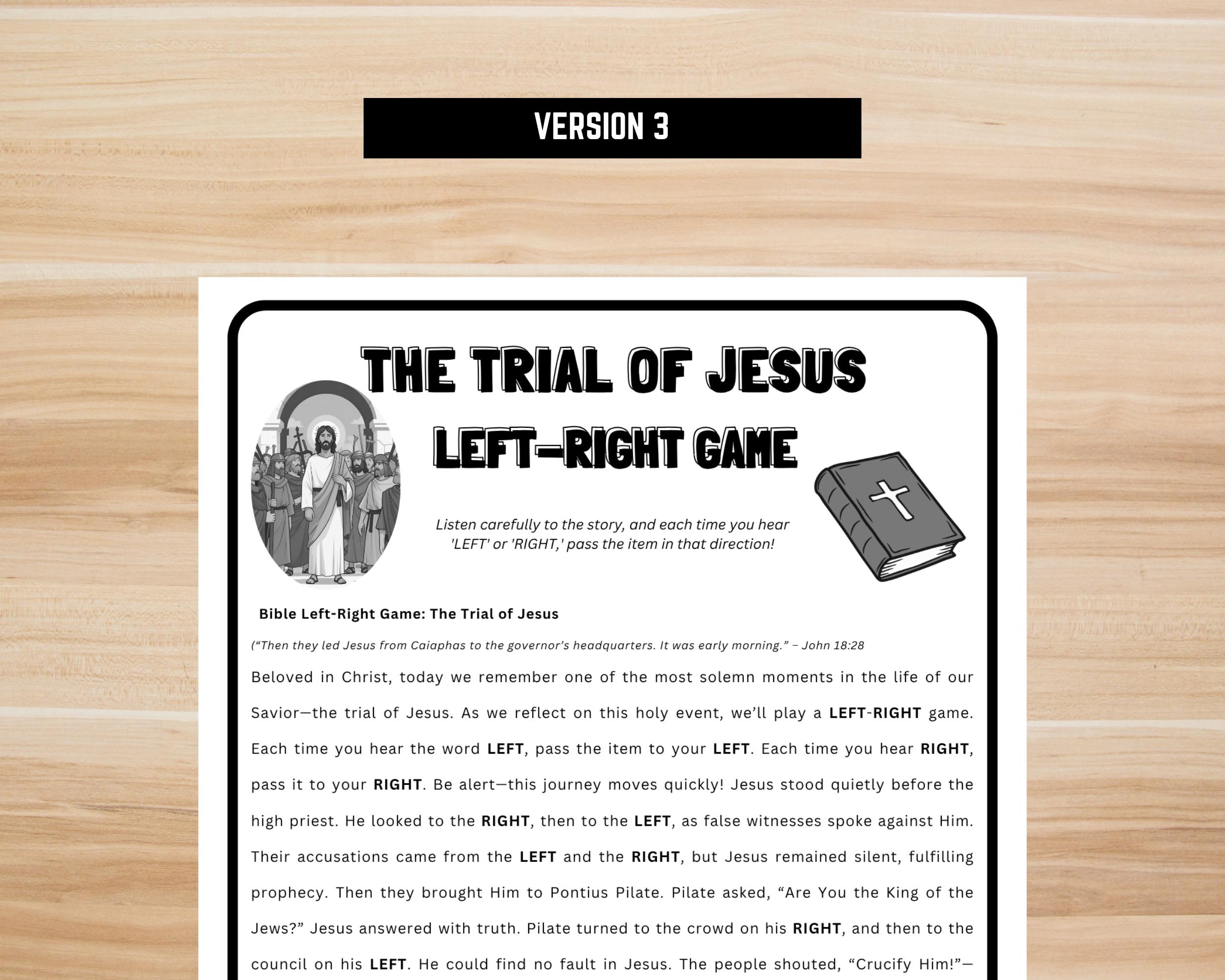 Bible Left Right Game Printable | the Trial of Jesus | Christian Gift ...