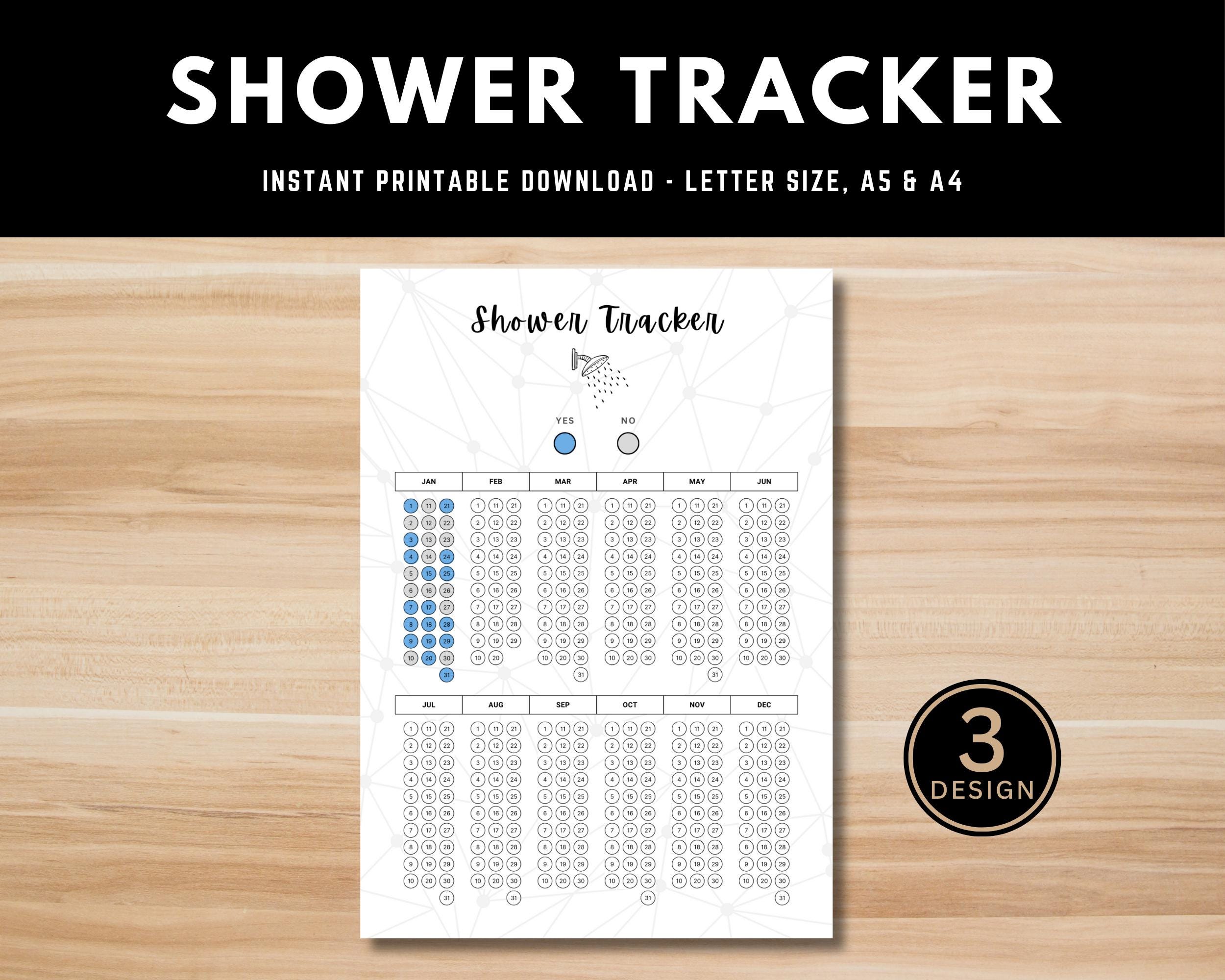 Shower Report Yearly Printable Shower Tracker | Daily Hygiene Habit Journal | Self ...