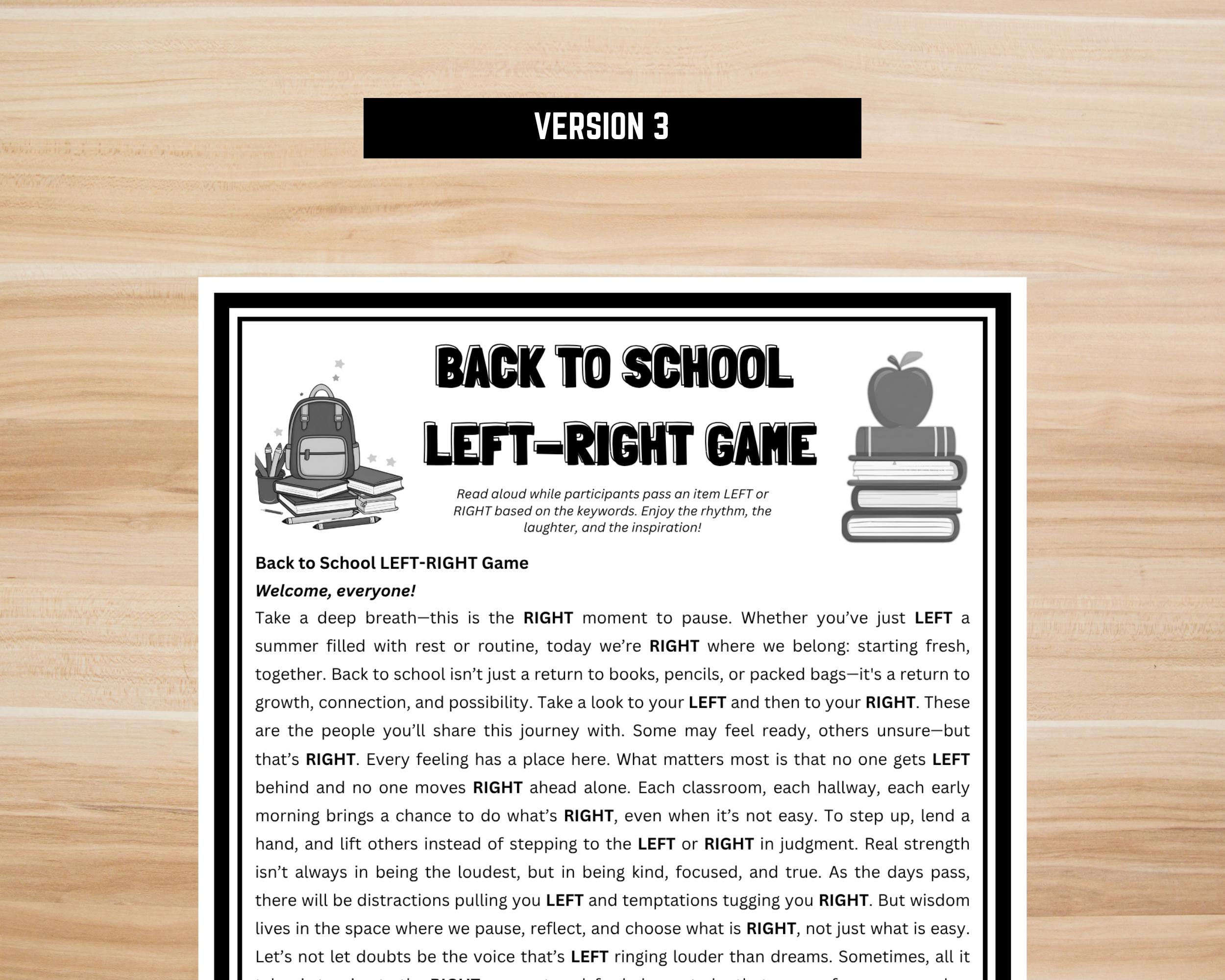 Back to School Left Right Game | Printable Learning Game for Kids ...