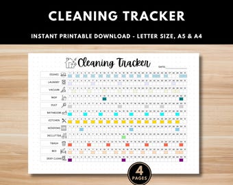 Cleaning Tracker Printable | Chores List and Cleaning Log | Bullet Journal Template | Habit and Chore Tracker for Cleaning Routines