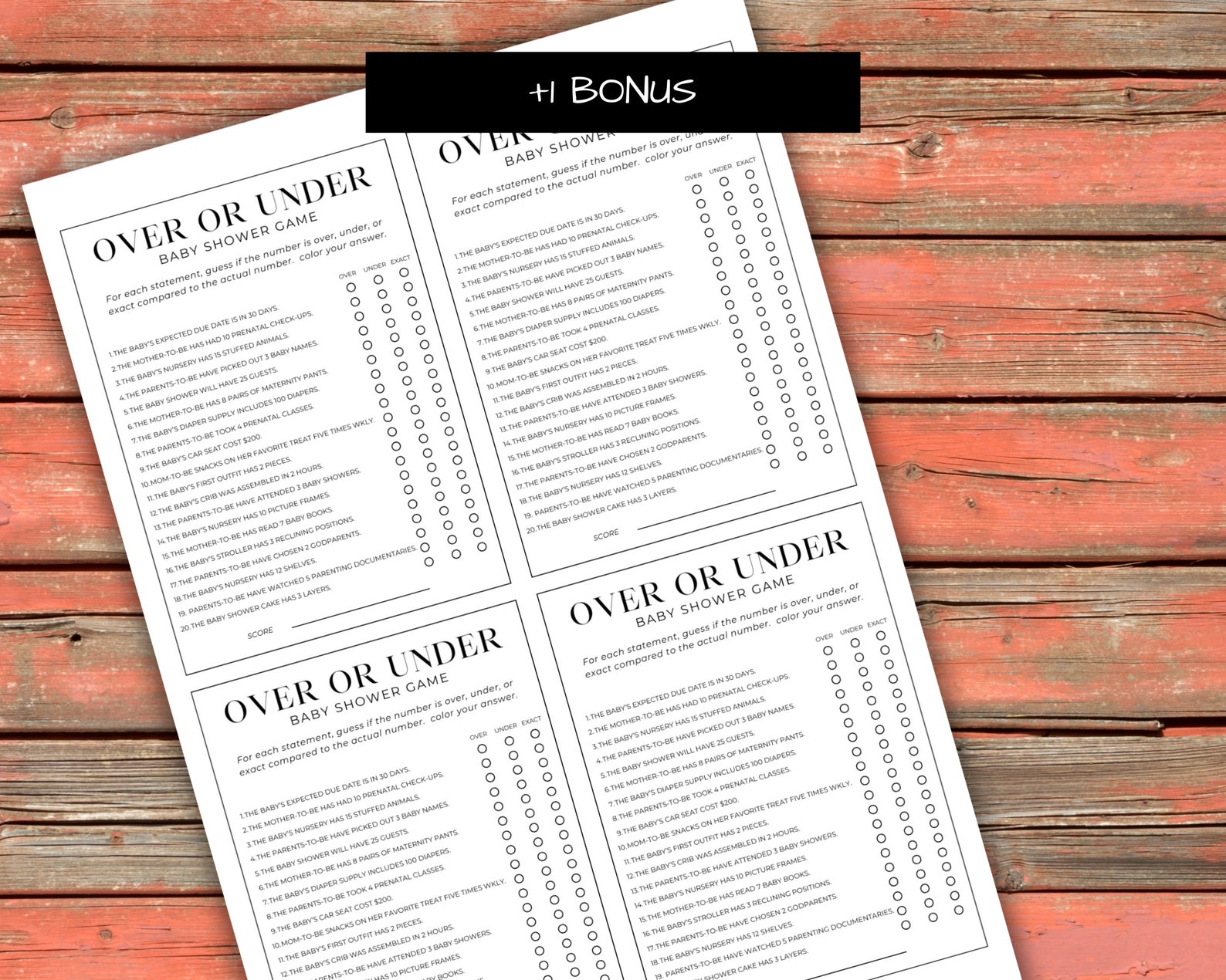 Editable Over or Under Baby Shower Game | Printable Baby Shower Trivia ...