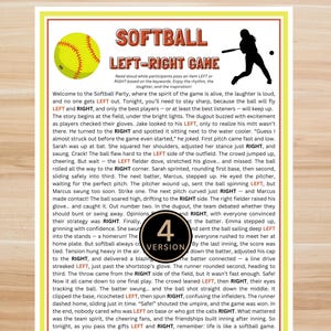Softball Party Left Right Game Printable – Pass the Gift Story, Instant Download PDF, Team Party Game, Icebreaker for Players and Fans