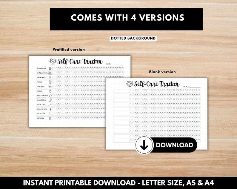Self Care Tracker Printable - Skin Care Tracker - Monthly Planner Page ...