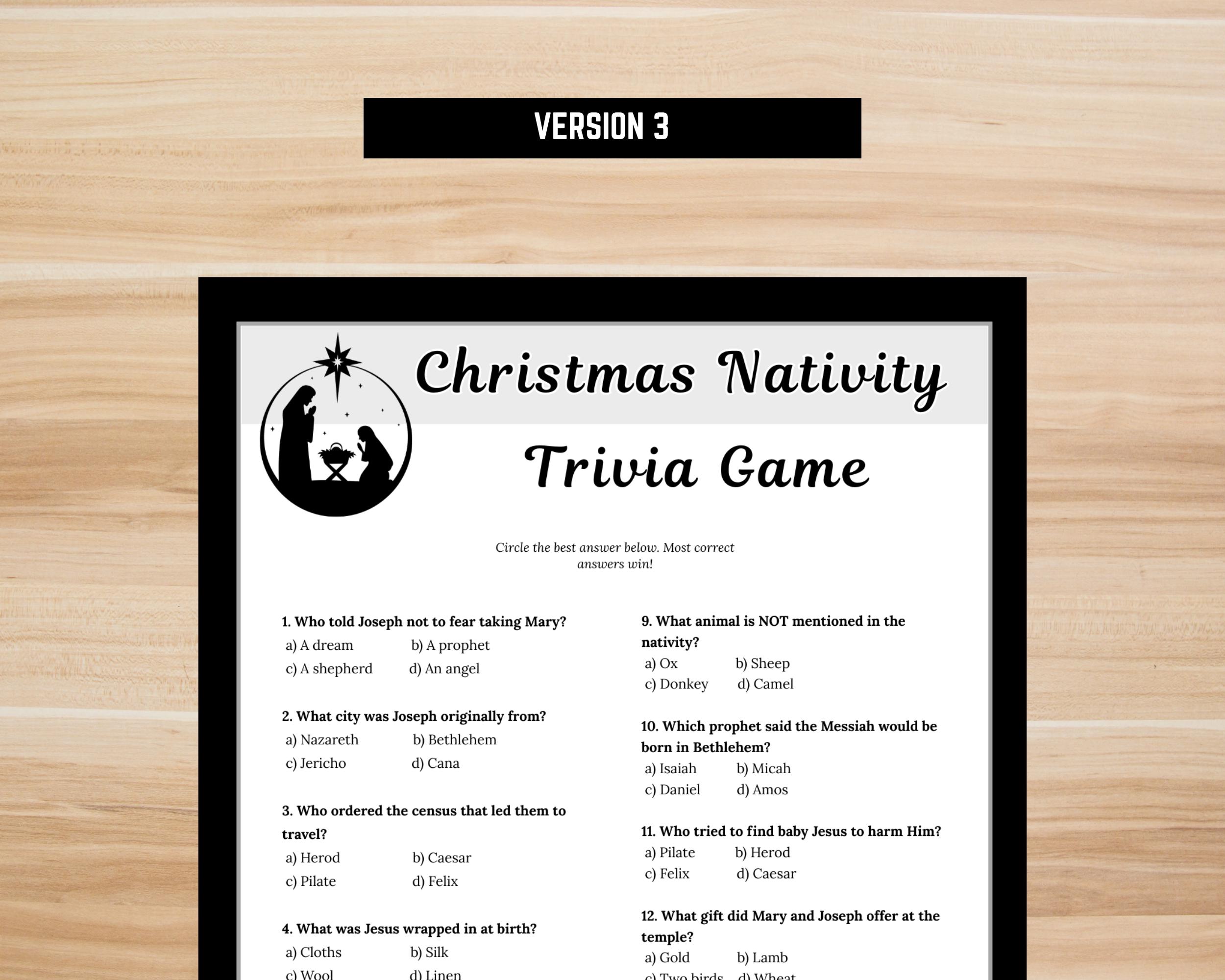 Christmas Nativity Trivia Game | Printable Bible Christmas Game ...