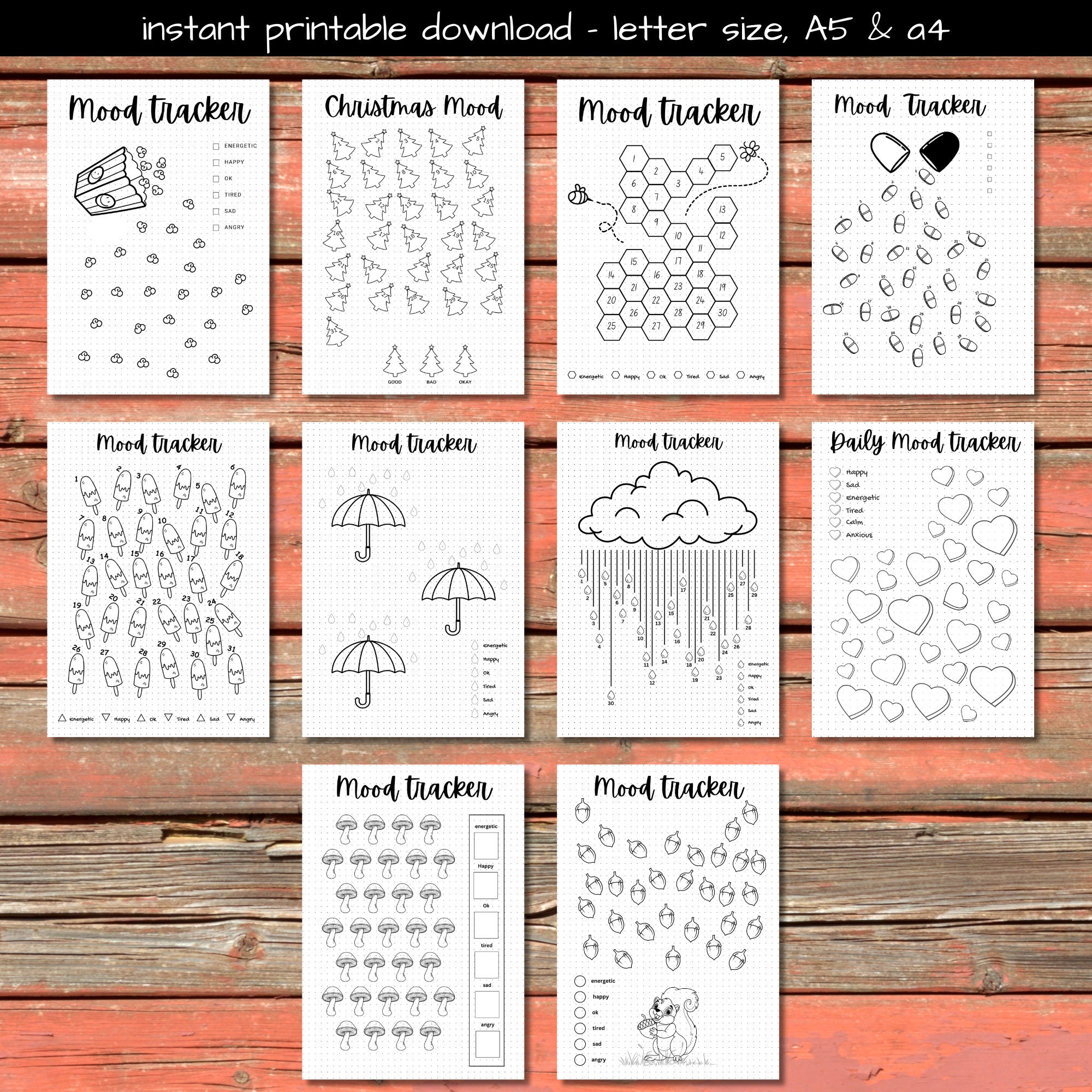 Mood Trackers Bundle - Printable Bullet Journal Pages - Digital Planner ...