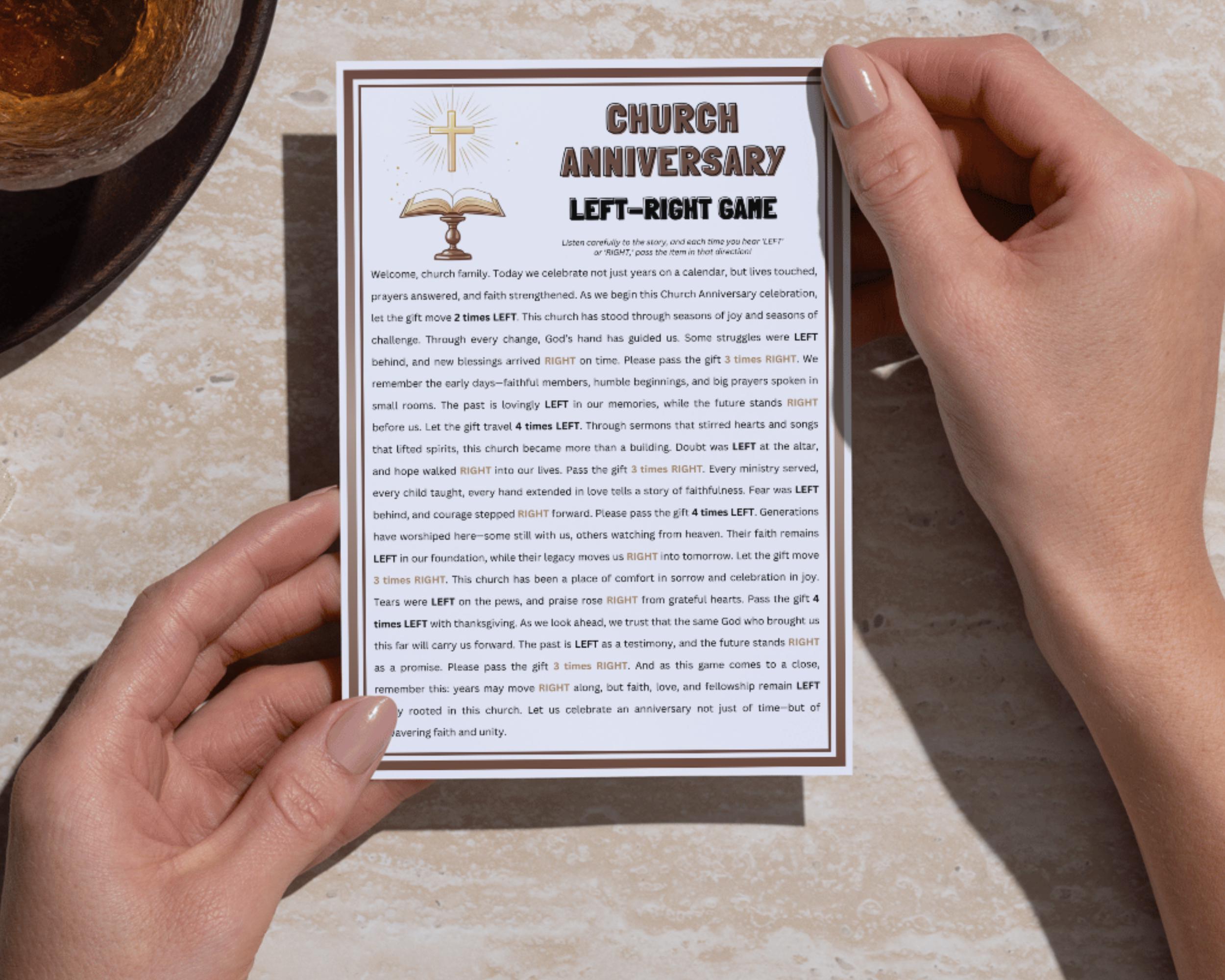 Church Anniversary Left Right Game Printable – Bible Story Gift ...