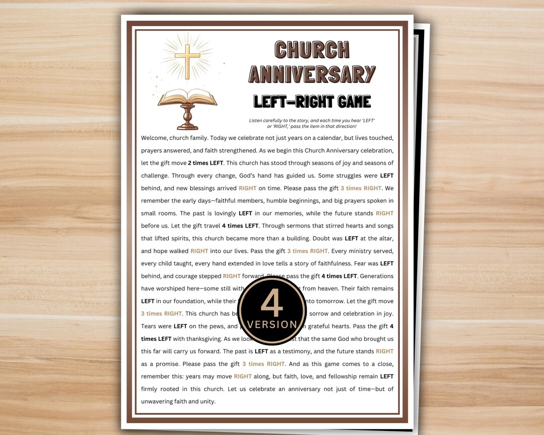 Church Anniversary Left Right Game Printable – Bible Story Gift ...