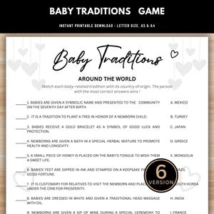 Babytraditioner runt om i världen-spel | Utskrivbara babyshower-lekar | Könsneutrala | Minimalistisk babyshower-aktivitet | Digital nedladdning