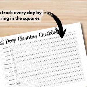 Cleaning tracker template with sections for windows, carpets, floors, and more.