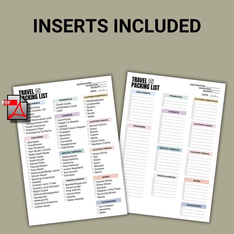 Travel Packing List Printable - Instant Download for Efficient Vacation ...