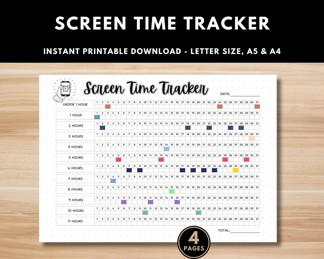 Screen Time Tracker Monthly Printable | Phone Usage Log and Digital ...