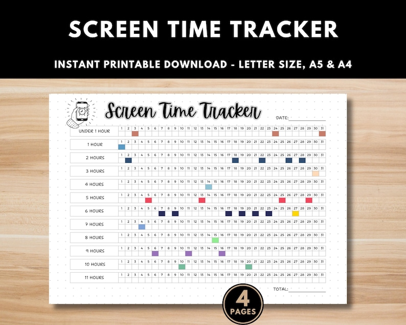 Screen Time Tracker Monthly Printable | Phone Usage Log and Digital ...