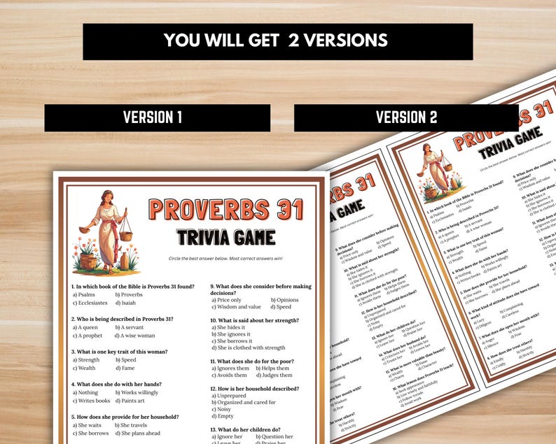Proverbs Games Proverbs 31 Trivia Game Printable, Virtuous Woman Bible Quiz for Kids ...
