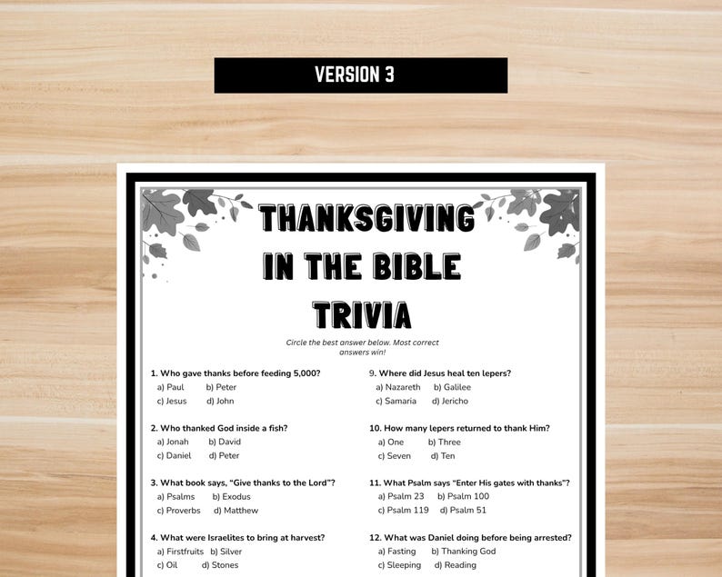 Thanksgiving in the Bible Trivia Game Printable – Christian ...