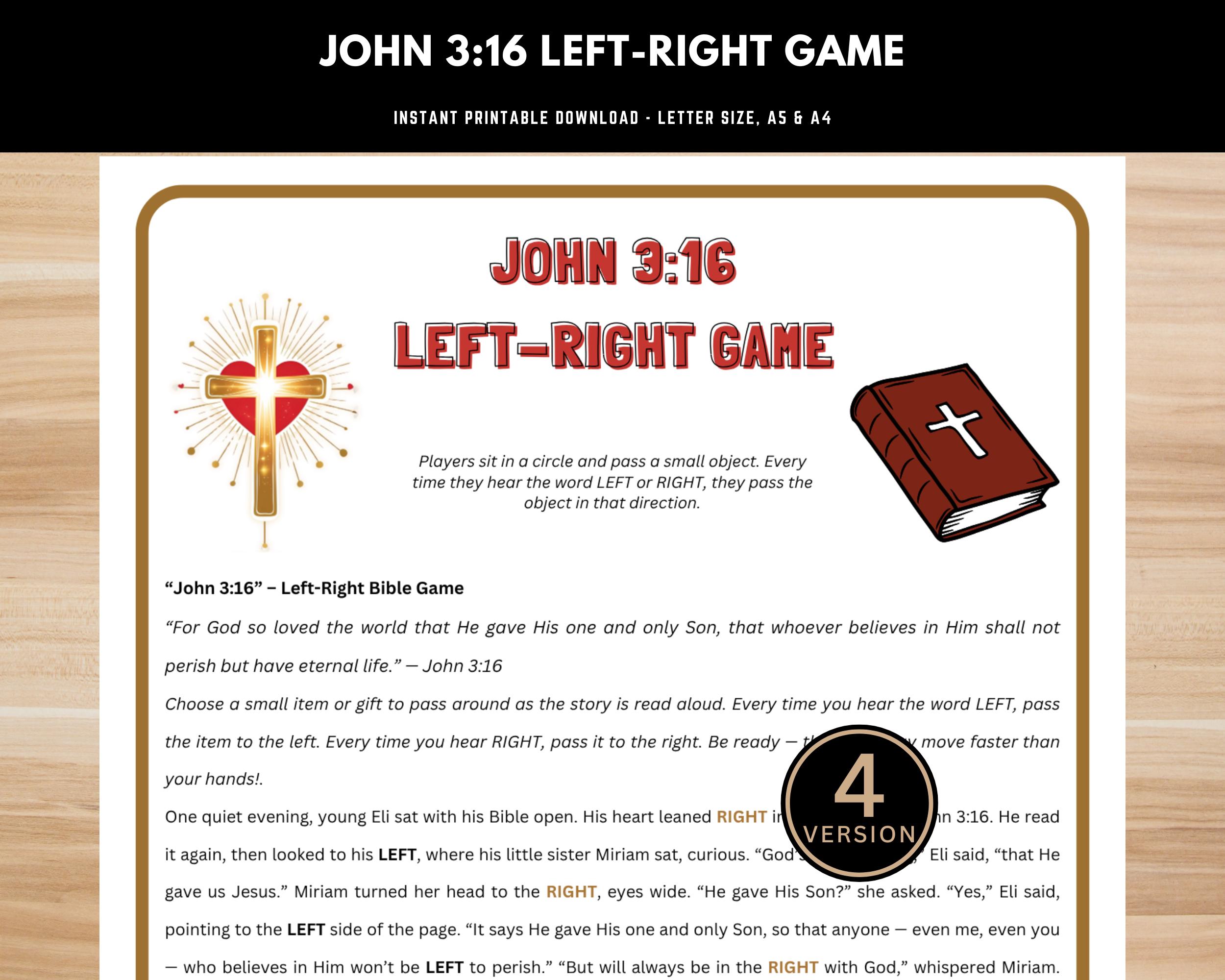 John 3:16 Left‑Right Game – Printable Christian Party | Gift Exchange Game for Sunday School, Youth Group, Family Devotions | Church Events