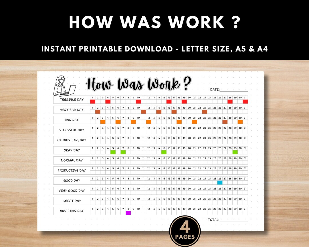 How Was Work Tracker Printable – Monthly Work Mood Tracker, Feelings ...